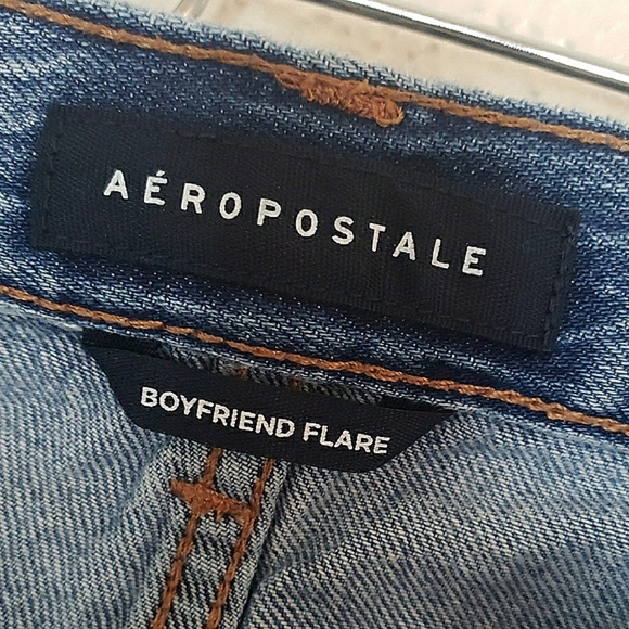 NWOT Aeropostale Boyfriend Flare Jean Raw Hem Blue Medium Wash Cotton Baggy SZ 8 - Picture 5 of 11